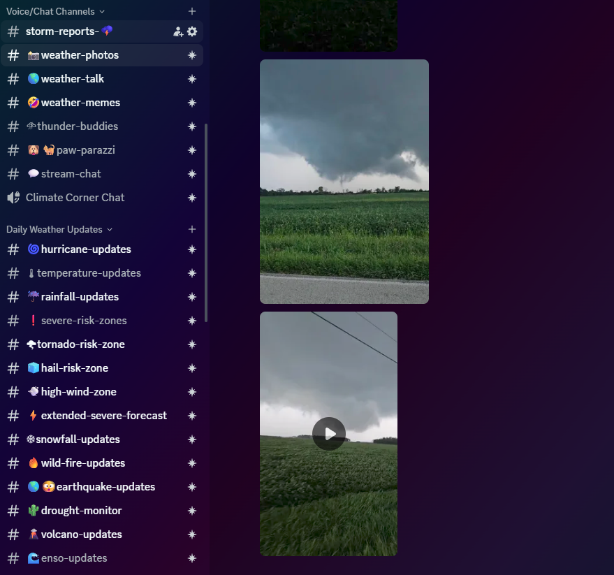 Discord member weather-photo channel showing storm images
